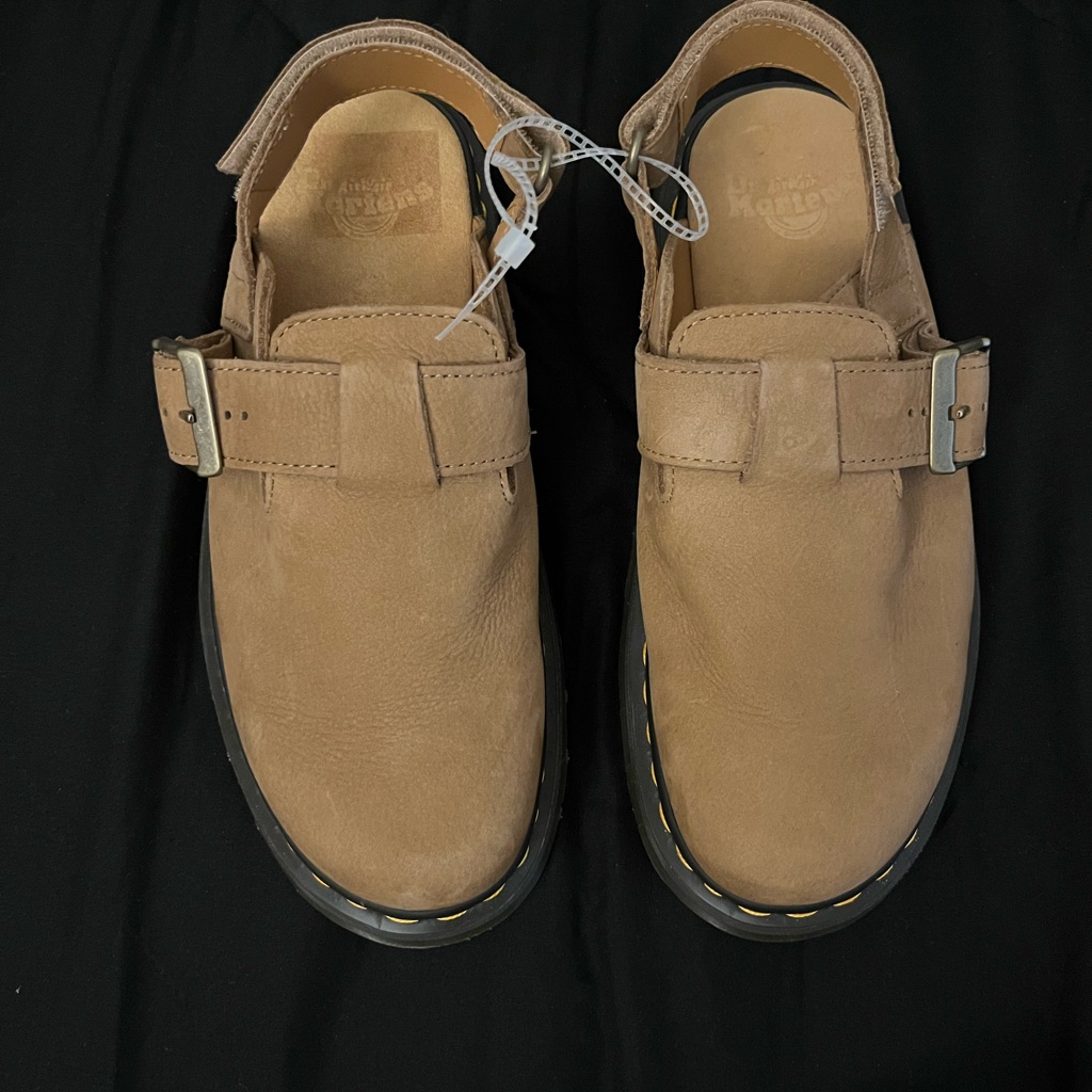 Dr. Martens Tan Nubuck Buckle Clog Sandals